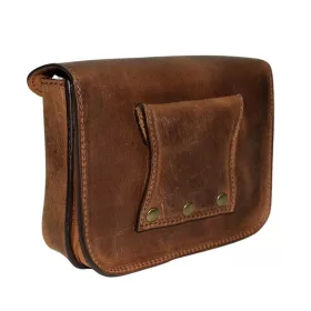 Fekvő barna bőr övtáska, lengőzáras 14 cm