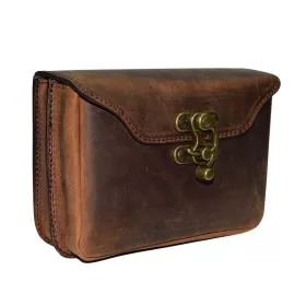   Dupla rekeszes, fekvő barna bőr övtáska, lengőzáras 17 cm