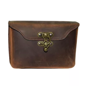   Dupla rekeszes, fekvő barna bőr övtáska, lengőzáras 17 cm