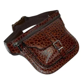 Croco mintás, barna női, bőr övtáska 18 cm