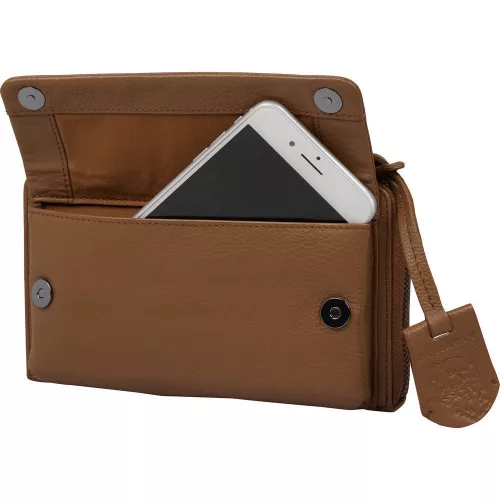 Burkely Lush Lucy konyakbarna női bőr mobiltartós, vállraakasztható bőr pénztárca  20 x 17 cm