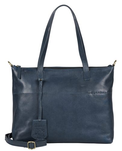 Burkely Natural Norah Workbag kék színű női bőr válltáska, kézitáska, laptop tartóval 14"