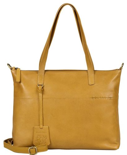 Burkely Natural Norah Workbag sárga színű női bőr válltáska, kézitáska, laptop tartóval 14"