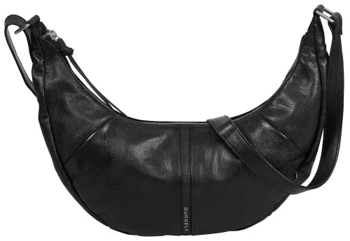 Burkely Nalan fekete ívelt női bőr válltáska, crossbody 40 × 18 × 8 cm