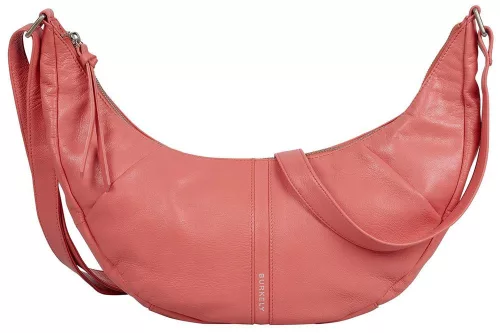 Burkely Nalan korall színű, ívelt női bőr válltáska, crossbody 40 × 18 × 8 cm