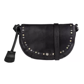 Burkely női fekete bőr oldaltáska, crossbody