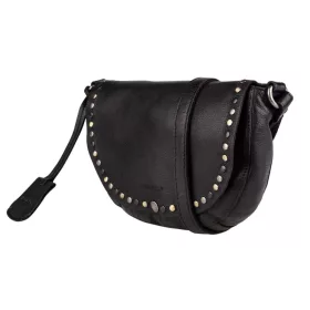 Burkely női fekete bőr oldaltáska, crossbody