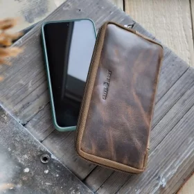   Greenburry valódi bőr cipzáras övtáska, mobiltelefon tartó 20 x 10 cm