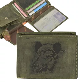  Greenburry vaddisznó mintás vadász bőr pénztárca, oliva