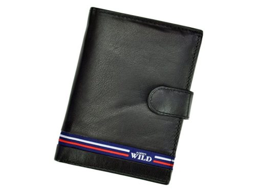 Wild N4L-GV fekete bőr férfi bőr pénztárca 9.5 x 12.8 x 2.5 cm