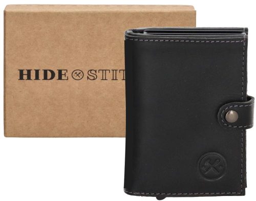 Hide and Stitches fekete pop-up bankkártyatartó 10 x 7 cm