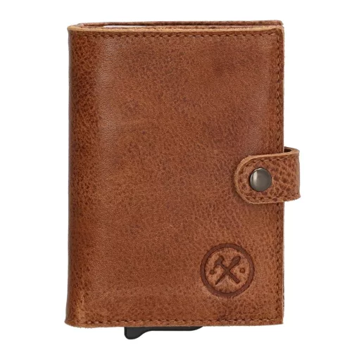 Hide&Stiches konyak bőr pop-up mini pénztárca, kártyatartó 10×7 cm