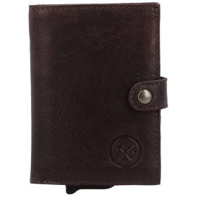   Hide and Stitches sötétbarna bőr pop-up mini pénztárca, kártyatartó 10 × 7 cm