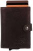 Hide and Stitches sötétbarna bőr pop-up mini pénztárca, kártyatartó 10 × 7 cm