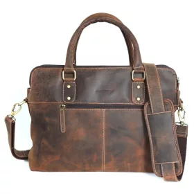   Giorgio Carelli: antikolt, koptatott hatású, pull-up bőr válltáska, laptop táska 41 cm