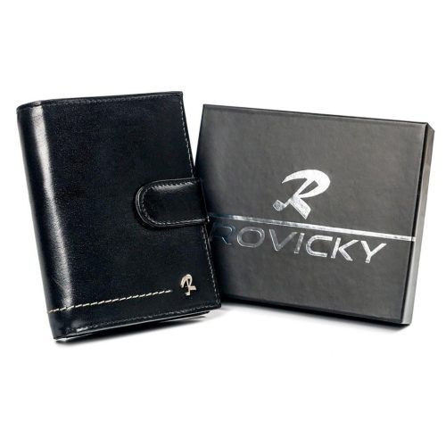 Rovicky N4L-CMC fekete férfi valódi bőr pénztárca 9.5 x 12.5 x 2.5 cm