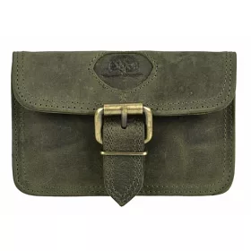 Greenburry vadász zöld fekvő bőr övtáska 14,5 x 9,5 cm