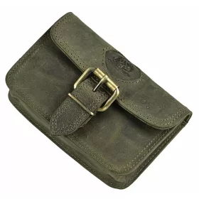 Greenburry vadász zöld fekvő bőr övtáska 14,5 x 9,5 cm