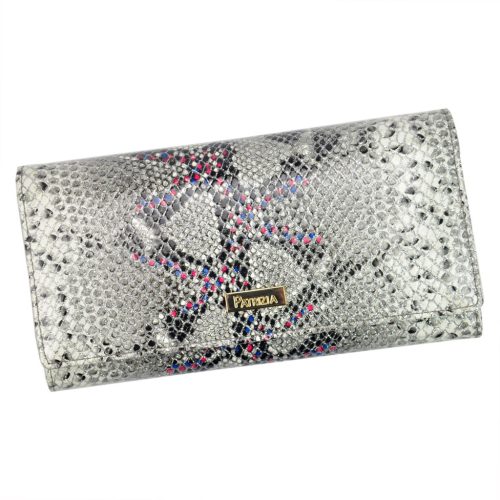 PATRIZIA SN-100 RFID szürke-pink kígyóbőr mintás női bőr pénztárca 18.5 x 9.5 x 4 cm