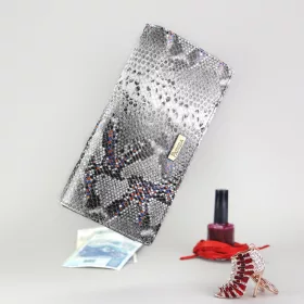   PATRIZIA SN-102 RFID szürke kígyóbőr mintás női bőr pénztárca 18.5 x 10 x 4 cm