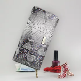   PATRIZIA SN-106 RFID szürke kígyóbőr mintás női bőr pénztárca 19 x 10 x 4 cm