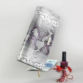   PATRIZIA SN-106 RFID szürke-pink kígyóbőr mintás női bőr pénztárca 19 x 10 x 4 cm