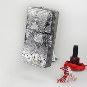   PATRIZIA SN-116 RFID szürke kígyóbőr mintás női bőr pénztárca 9.5 x 16.5 x 3.5 cm