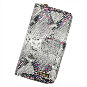   PATRIZIA SN-116 RFID szürke-pink kígyóbőr mintás női bőr pénztárca 9.5 x 16.5 x 3.5 cm