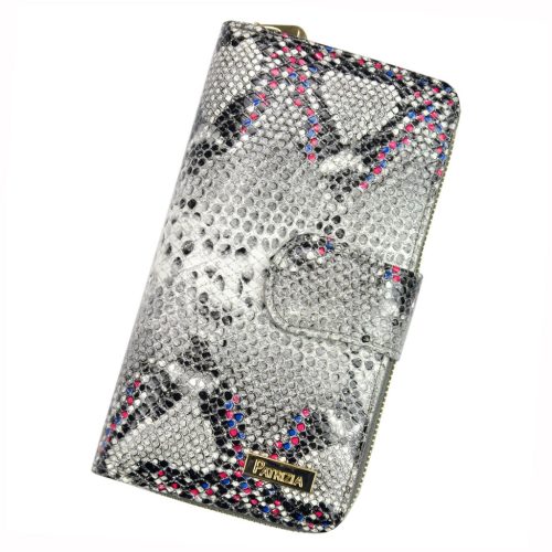 PATRIZIA SN-116 RFID szürke-pink kígyóbőr mintás női bőr pénztárca 9.5 x 16.5 x 3.5 cm