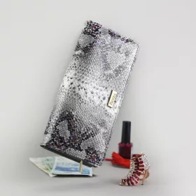   PATRIZIA SN-122 RFID szürke-narancs kígyóbőr mintás női bőr pénztárca 19.5 x 10 x 4 cm
