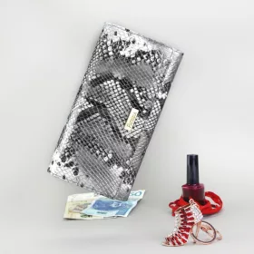   PATRIZIA SNR-100 RFID szürke kígyóbőr mintás női bőr pénztárca 18.5 x 9.5 x 4 cm