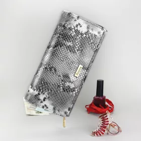   PATRIZIA SNR-106 RFID szürke kígyóbőr mintás női bőr pénztárca 18 x 9 x 4 cm