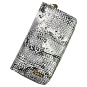   Patrizia női, croco mintás szürke bőr pénztárca, RFID 9,5 × 17 cm