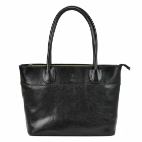   Florence 12 fekete női bőr válltáska, shopper 40 x 27 x 16 cm