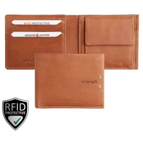   Giorgio Carelli férfi konyak bőr pénztárca RFID védelemmel, 11 × 9 cm