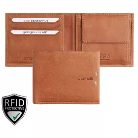   Giorgio Carelli férfi konyak bőr pénztárca RFID-val , 11 × 9 cm