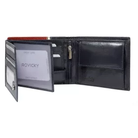   Rovicky sötétkék-piros férfi bőr pénztárca RFID védelemmel 12×9,5 cm