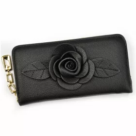   Eslee F8888 rózsaszín rávarrt virágos női rostbőr pénztárca 19.2 x 10 x 4 cm