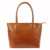 Florence 12 konyakbarna női bőr válltáska, shopper 40 x 27 x 16 cm