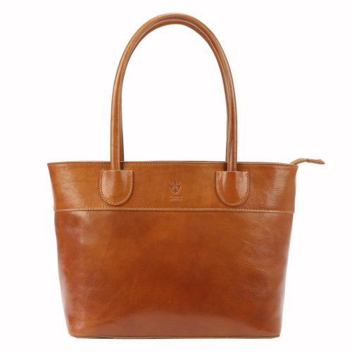 Florence 12 konyakbarna női bőr válltáska, shopper 40 x 27 x 16 cm