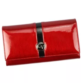   Cavaldi nagyméretű, mintás piros női lakk bőr pénztárca 18,5 × 10 cm
