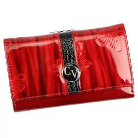   Cavaldi kisméretű, mintás piros női lakk bőr pénztárca 14,5×9 cm