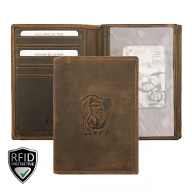   Giorgio Carelli EU szabvány barna bőr vadász engedély tartó vaddisznó fej lenyomattal 17×12,5 cm