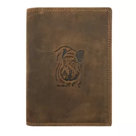   Giorgio Carelli EU szabvány barna bőr vadász engedély tartó vaddisznó fej lenyomattal 17×12,5 cm