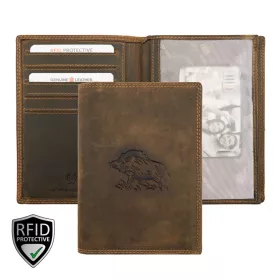   Giorgio Carelli EU szabvány barna bőr vadász engedély tartó vaddisznó lenyomattal 17×12,5 cm