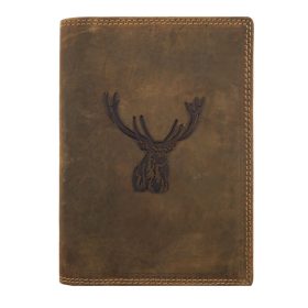   Giorgio Carelli EU szabvány barna bőr vadász engedély tartó szarvas fej lenyomattal 17×12,5 cm