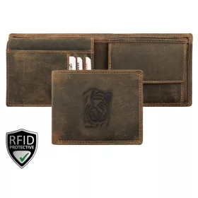   Giorgio Carelli vaddisznó fej motívumos bőr pénztárca RFID védelemmel, 12 × 9,5 cm