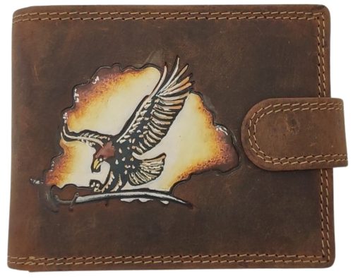 Giorgio Carelli festett turul madár motívumos bőr pénztárca, RFID védelemmel 11,5 x 8,5 cm