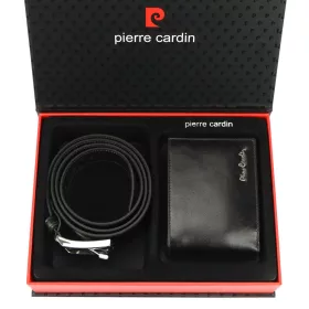   Pierre Cardin ZG-103-BR fekete férfi bőrpénztárca-bőr öv, ajándék szett 135 cm