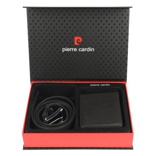 Pierre Cardin ZG-104 fekete férfi bőr öv, pénztárca ajándék szett 115 cm